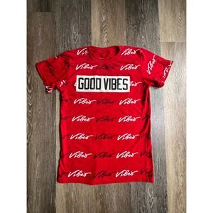 Vibes Good Vibes Graphic T-Shirt Mens Small Red Excellent All Over Print Tee‎